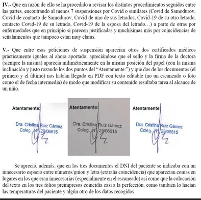 Documento de la sección de procedimientos judiciales