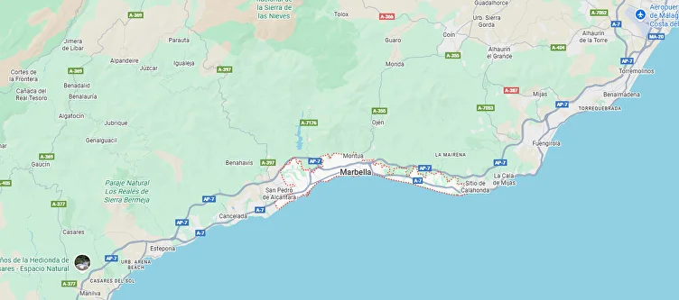 Mapa de Marbella y sus alrededores